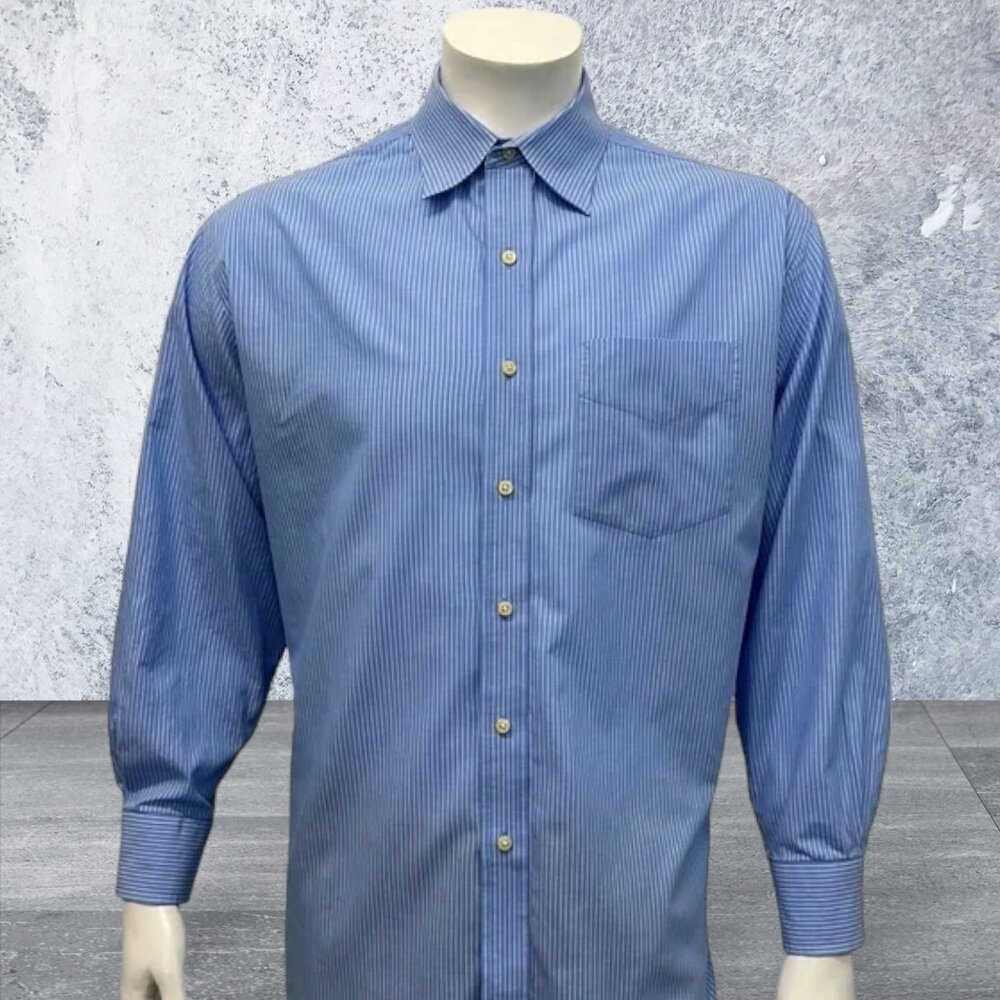 Tommy Hilfiger Ithaca Blue White Striped Button Up Dress Shirt Size 16 1/2 32-33